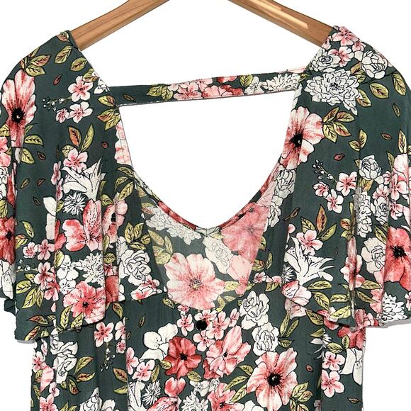 Billabong Sage Green Floral Fine Flutter Mini Dress Size Large - Picture 12 of 14